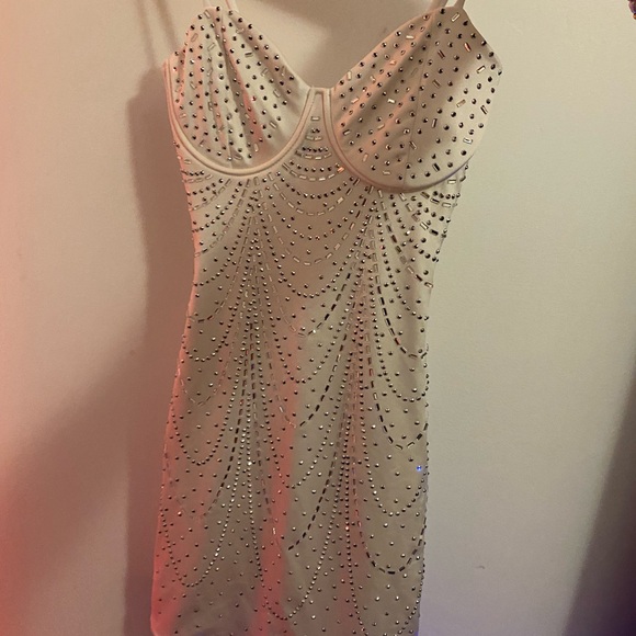 Windsor Dresses & Skirts - Short Embellished Cream Bodycon Dress